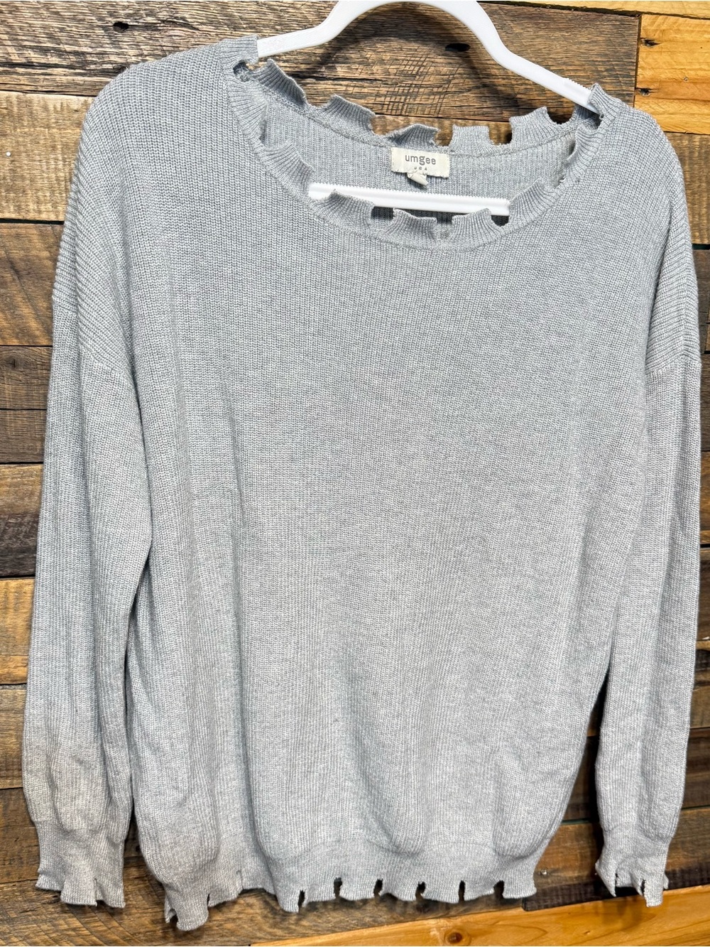 Umgee Womens Small Gray Cut Out Pullover Sweater Long Sleeve Ribbed Knit